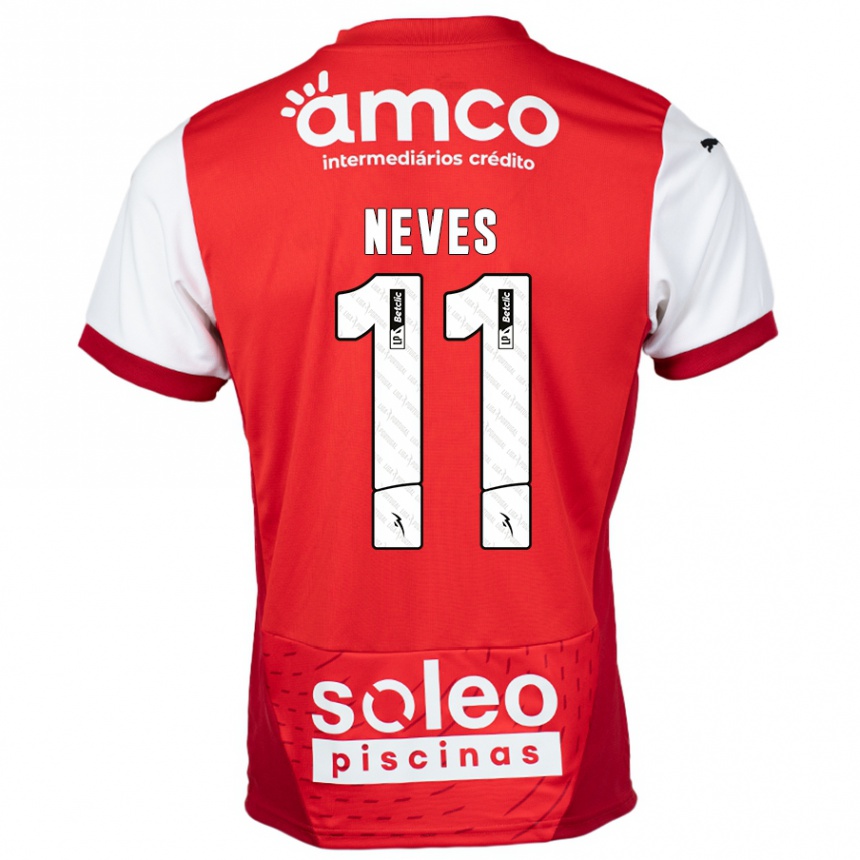 Kids Football Bernardo Neves #11 Red White Home Jersey 2024/25 T-Shirt Uk