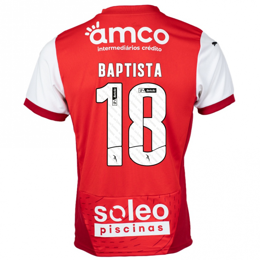 Kids Football Tiago Baptista #18 Red White Home Jersey 2024/25 T-Shirt Uk