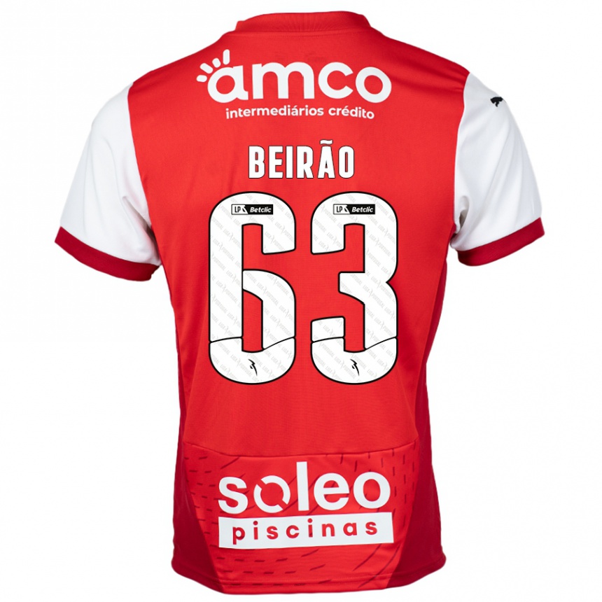 Kids Football Rodrigo Beirão #63 Red White Home Jersey 2024/25 T-Shirt Uk