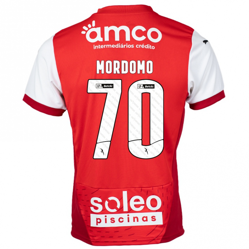 Kids Football Mordomo #70 Red White Home Jersey 2024/25 T-Shirt Uk