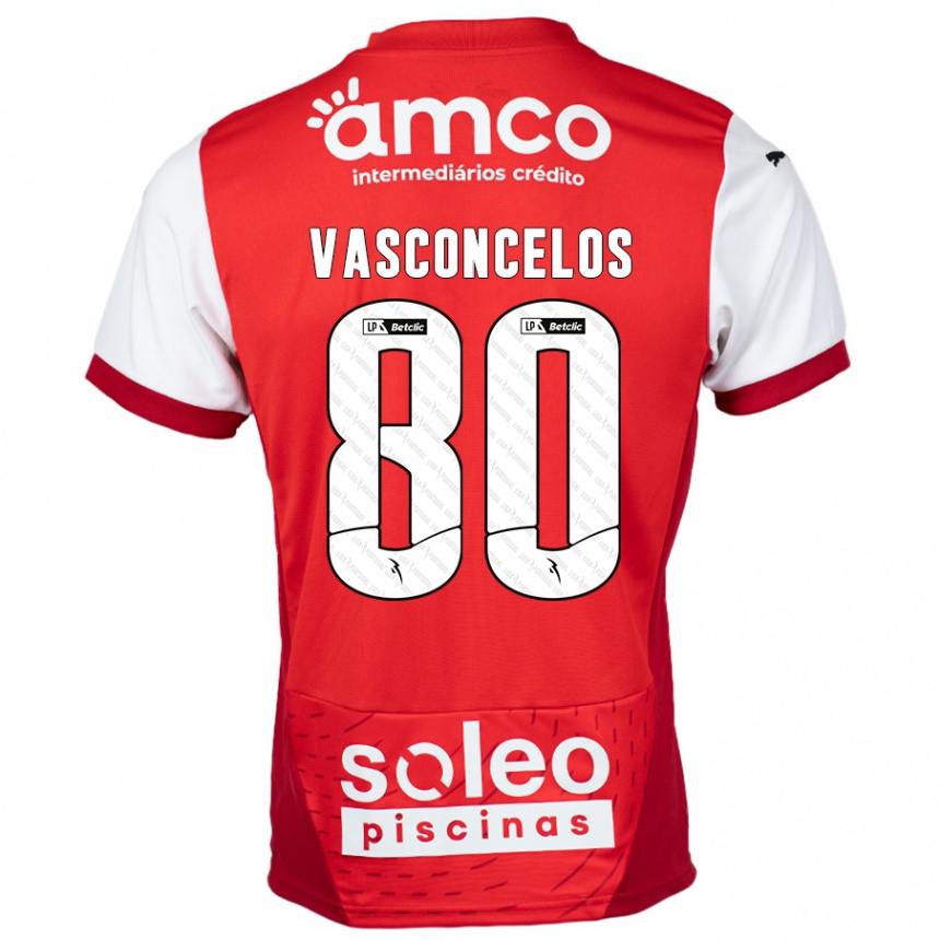 Kids Football Vasconcelos #80 Red White Home Jersey 2024/25 T-Shirt Uk