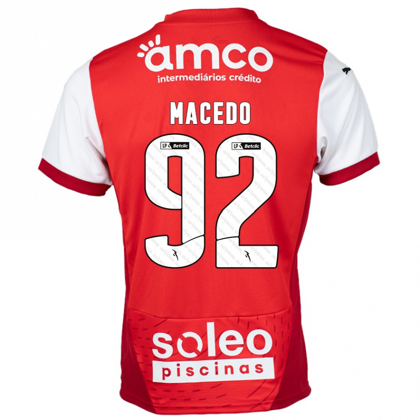 Kids Football Rodrigo Macedo #92 Red White Home Jersey 2024/25 T-Shirt Uk