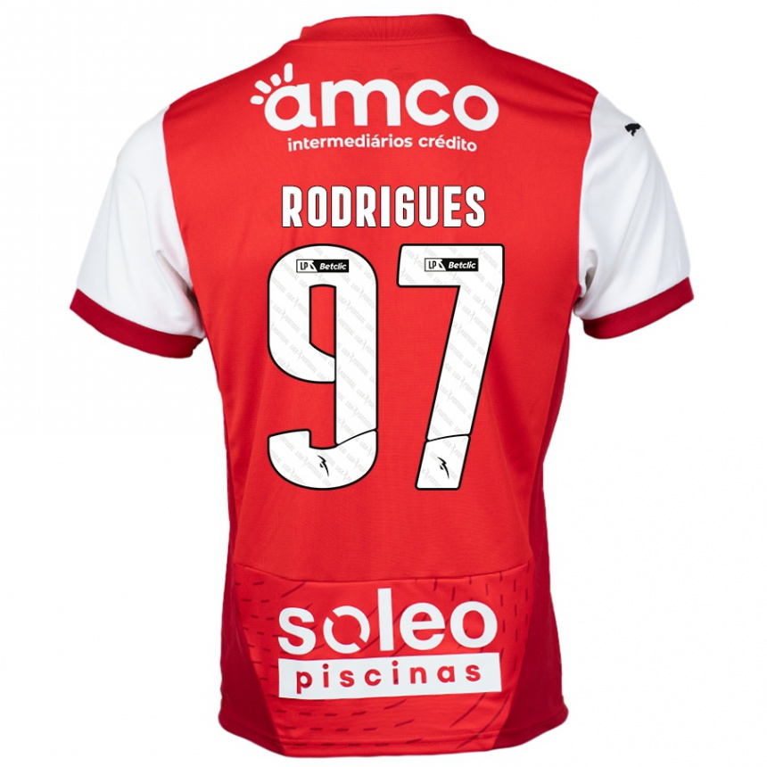 Kids Football Dinis Rodrigues #97 Red White Home Jersey 2024/25 T-Shirt Uk