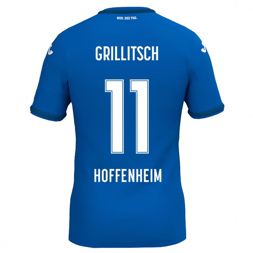 Kids Football Florian Grillitsch #11 Royal Blue Home Jersey 2024/25 T-Shirt Uk