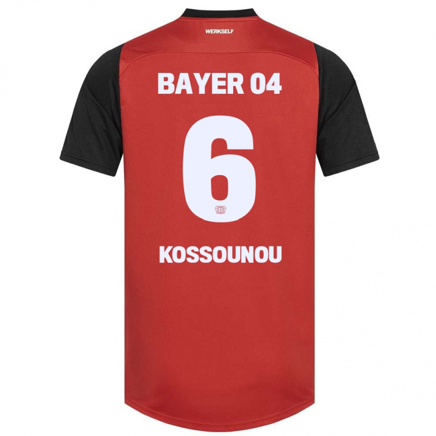 Kids Football Odilon Kossounou #6 Red Black Home Jersey 2024/25 T-Shirt Uk