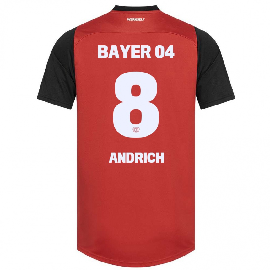 Kids Football Robert Andrich #8 Red Black Home Jersey 2024/25 T-Shirt Uk