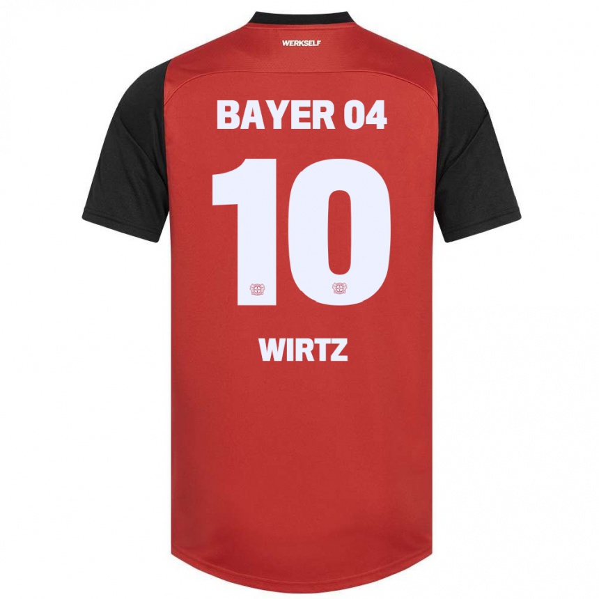 Kids Football Florian Wirtz #10 Red Black Home Jersey 2024/25 T-Shirt Uk