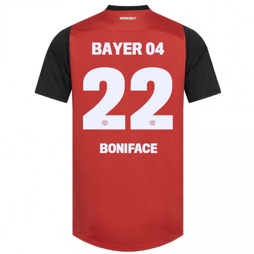 Kids Football Victor Boniface #22 Red Black Home Jersey 2024/25 T-Shirt Uk