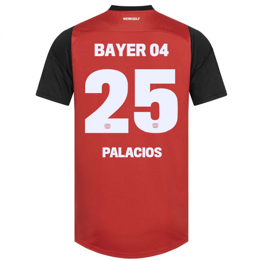 Kids Football Exequiel Palacios #25 Red Black Home Jersey 2024/25 T-Shirt Uk