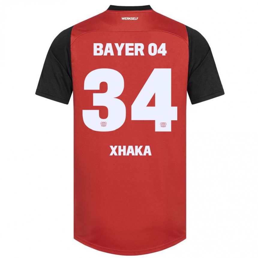 Kids Football Granit Xhaka #34 Red Black Home Jersey 2024/25 T-Shirt Uk