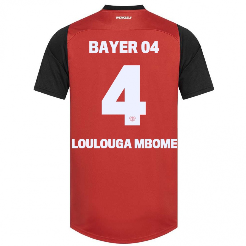 Kids Football Adrien Loulouga Mbome #4 Red Black Home Jersey 2024/25 T-Shirt Uk