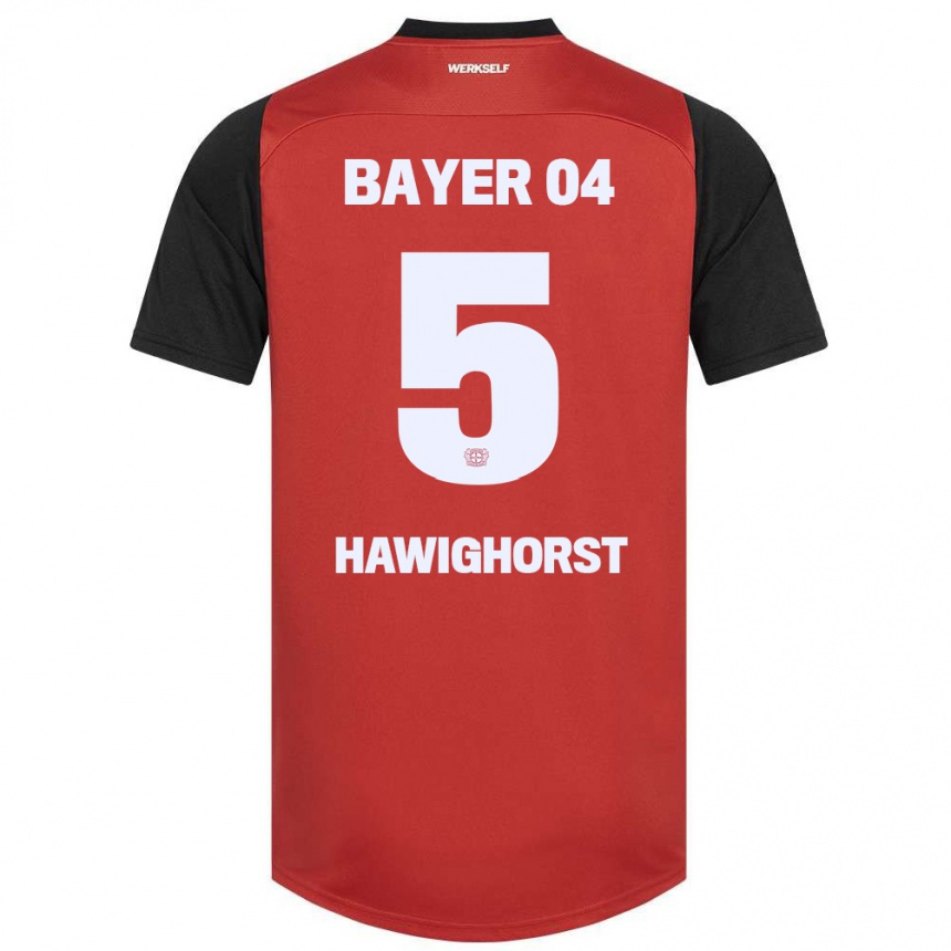 Kids Football Ben Hawighorst #5 Red Black Home Jersey 2024/25 T-Shirt Uk