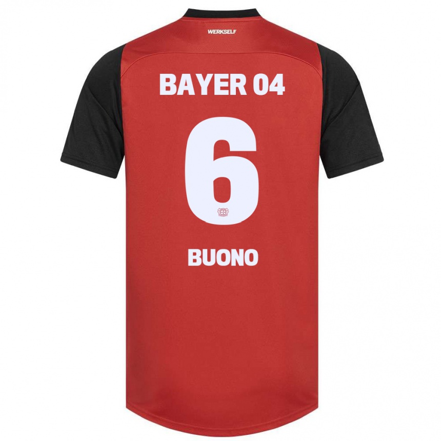 Kids Football Francesco Buono #6 Red Black Home Jersey 2024/25 T-Shirt Uk