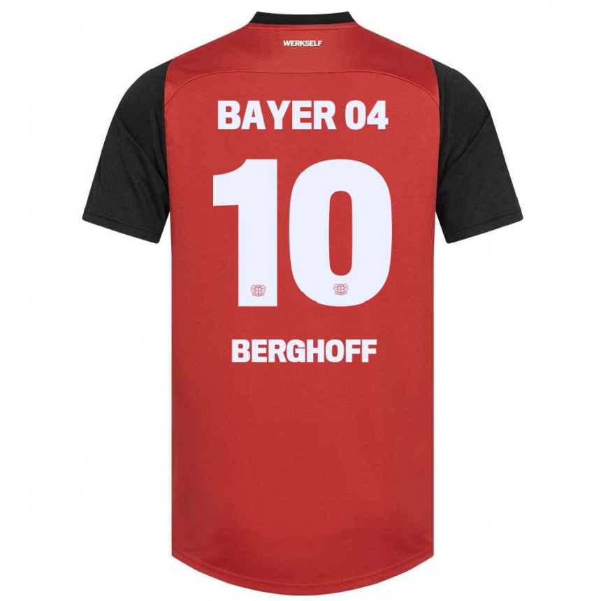 Kids Football Jonah Berghoff #10 Red Black Home Jersey 2024/25 T-Shirt Uk