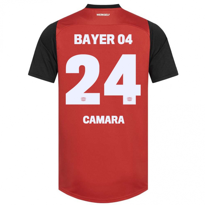 Kids Football Nourdine Camara #24 Red Black Home Jersey 2024/25 T-Shirt Uk