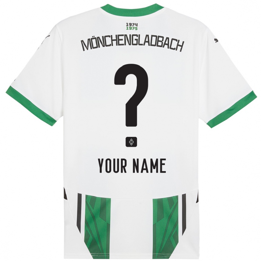 Kids Football Your Name #0 White Green Home Jersey 2024/25 T-Shirt Uk