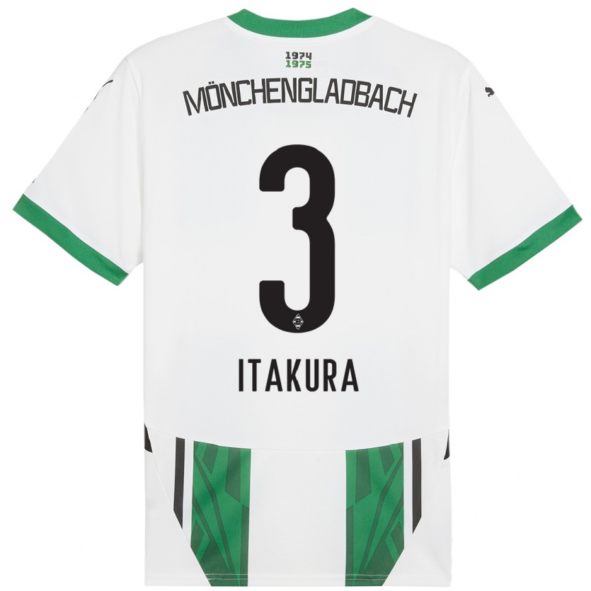 Kids Football Ko Itakura #3 White Green Home Jersey 2024/25 T-Shirt Uk