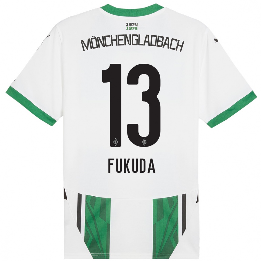 Kids Football Shio Fukuda #13 White Green Home Jersey 2024/25 T-Shirt Uk