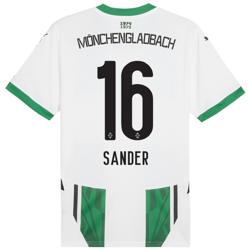 Kids Football Philipp Sander #16 White Green Home Jersey 2024/25 T-Shirt Uk