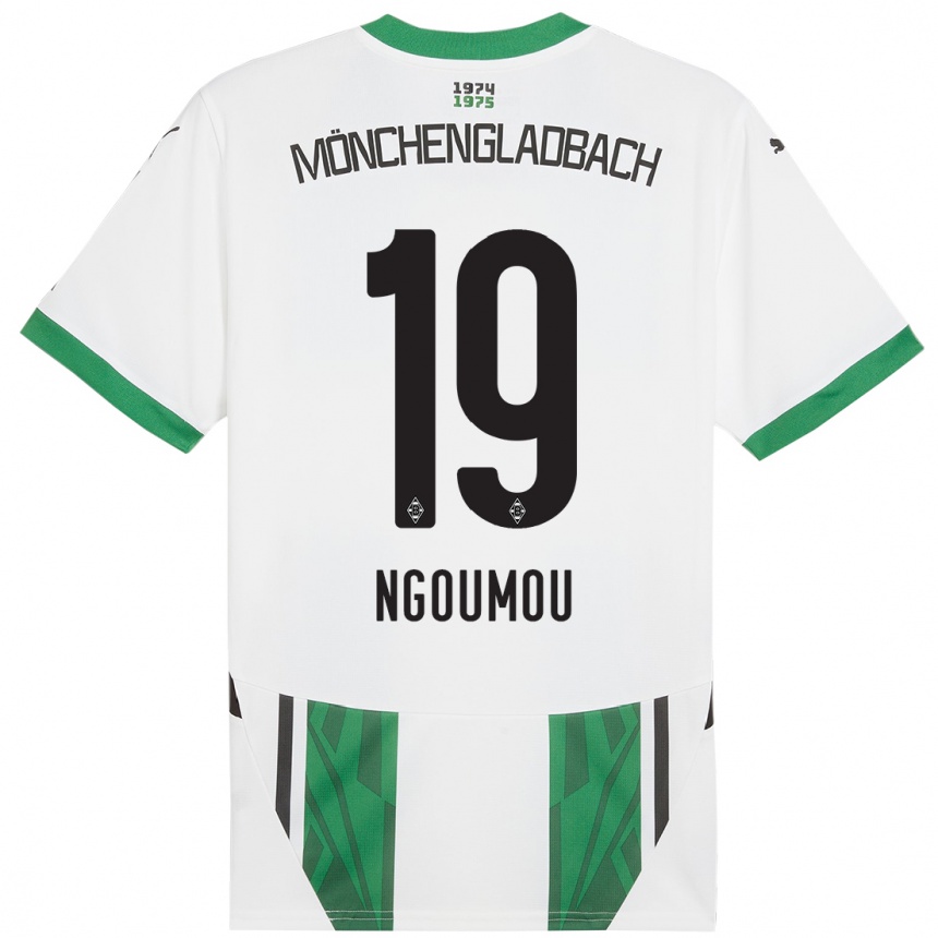 Kids Football Nathan Ngoumou #19 White Green Home Jersey 2024/25 T-Shirt Uk