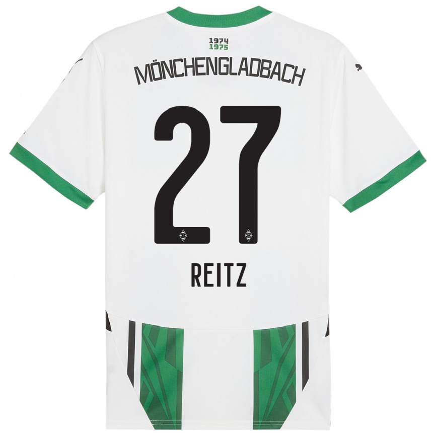 Kids Football Rocco Reitz #27 White Green Home Jersey 2024/25 T-Shirt Uk