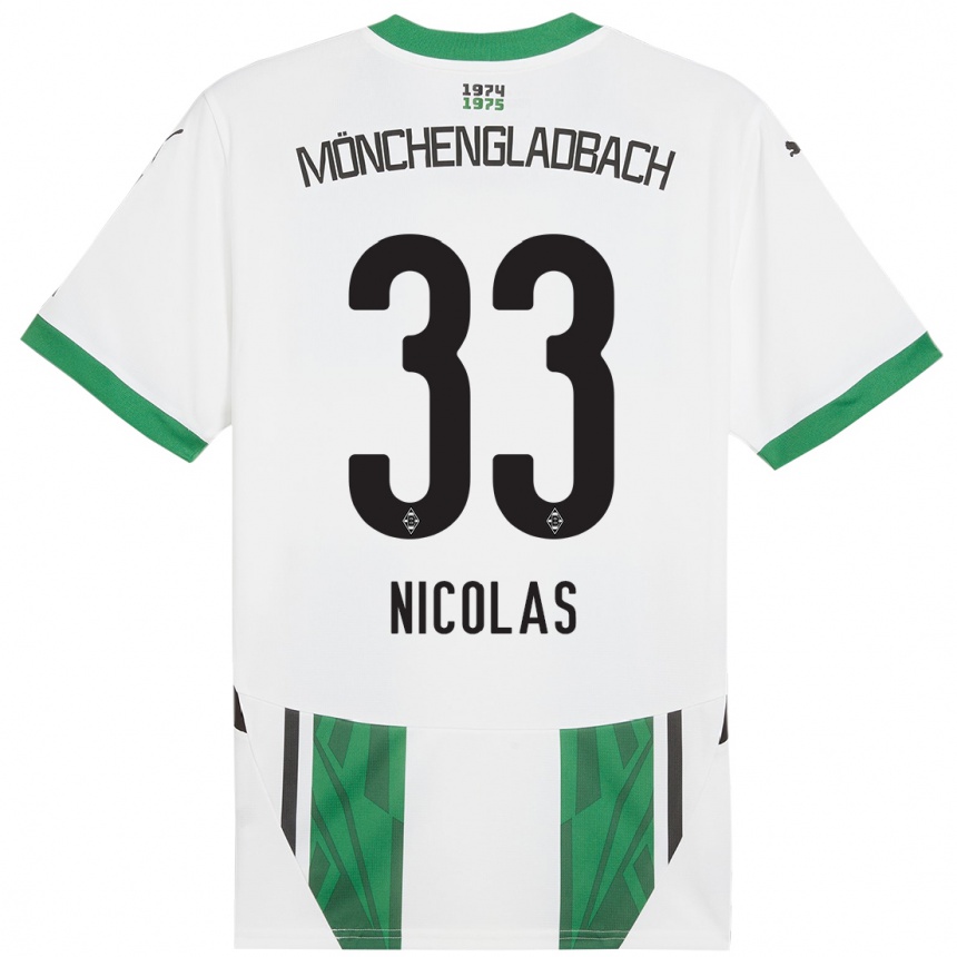 Kids Football Moritz Nicolas #33 White Green Home Jersey 2024/25 T-Shirt Uk