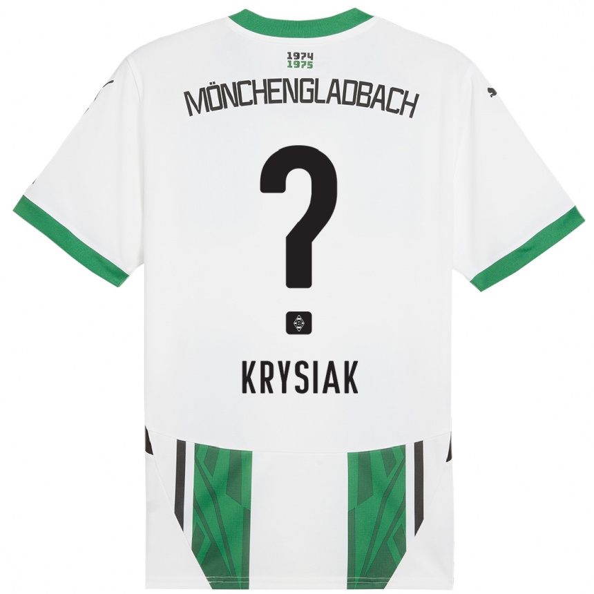 Kids Football Bartlomiej Krysiak #0 White Green Home Jersey 2024/25 T-Shirt Uk