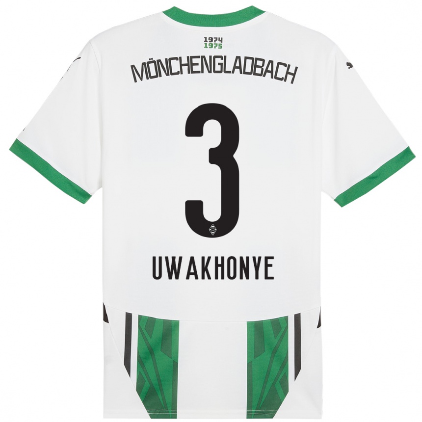 Kids Football Joshua Uwakhonye #3 White Green Home Jersey 2024/25 T-Shirt Uk