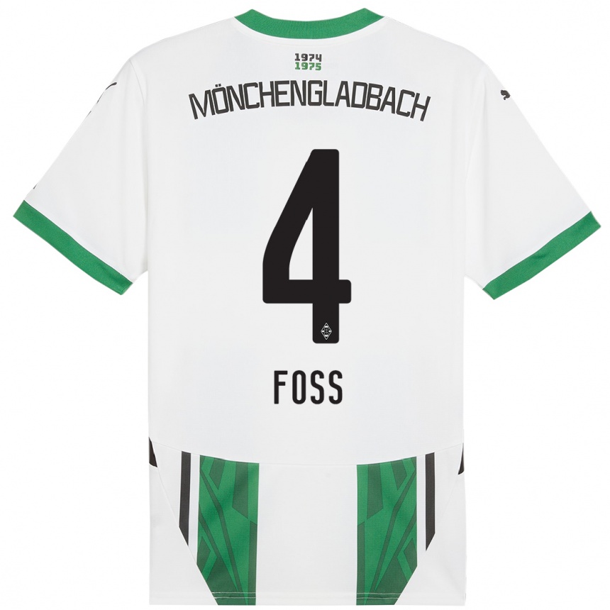 Kids Football Jonathan Foss #4 White Green Home Jersey 2024/25 T-Shirt Uk