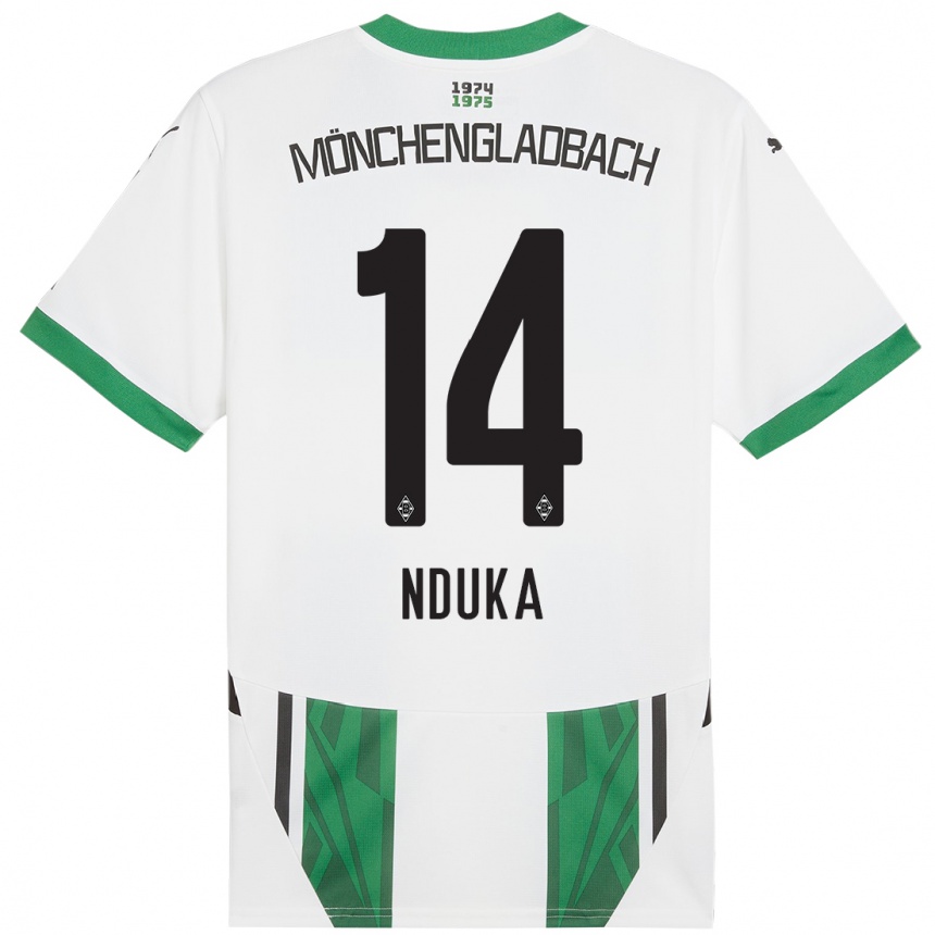 Kids Football Michael Nduka #14 White Green Home Jersey 2024/25 T-Shirt Uk