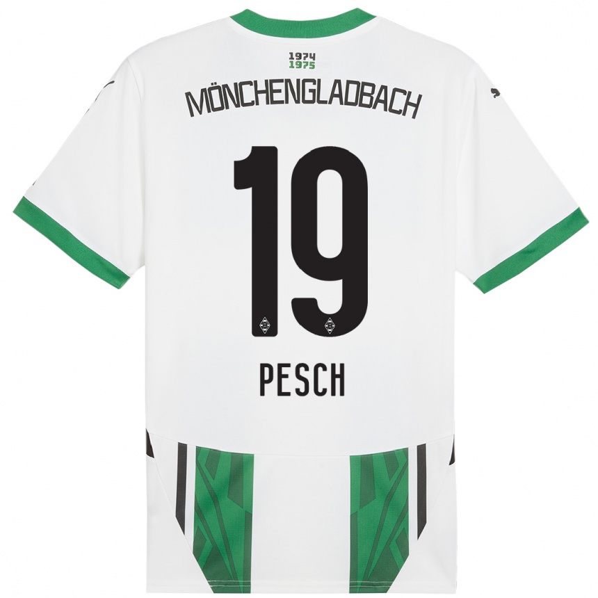 Kids Football Noah Pesch #19 White Green Home Jersey 2024/25 T-Shirt Uk