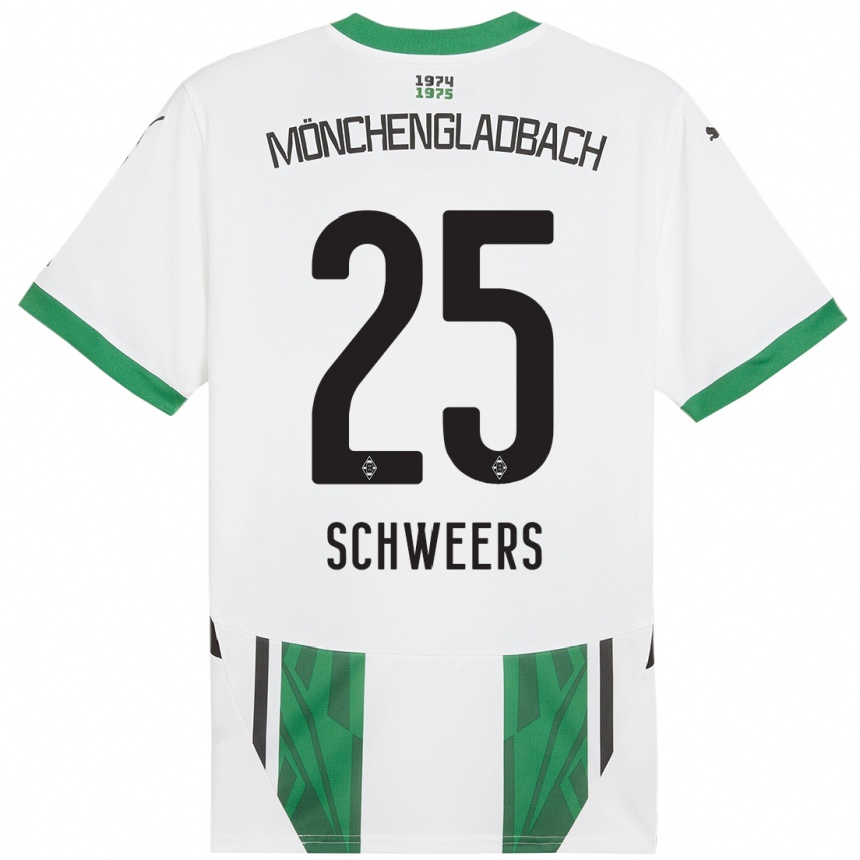 Kids Football Lion Schweers #25 White Green Home Jersey 2024/25 T-Shirt Uk