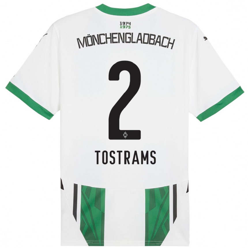 Kids Football Eva Tostrams #2 White Green Home Jersey 2024/25 T-Shirt Uk