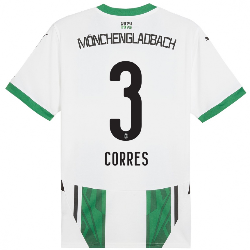 Kids Football Carolin Corres #3 White Green Home Jersey 2024/25 T-Shirt Uk