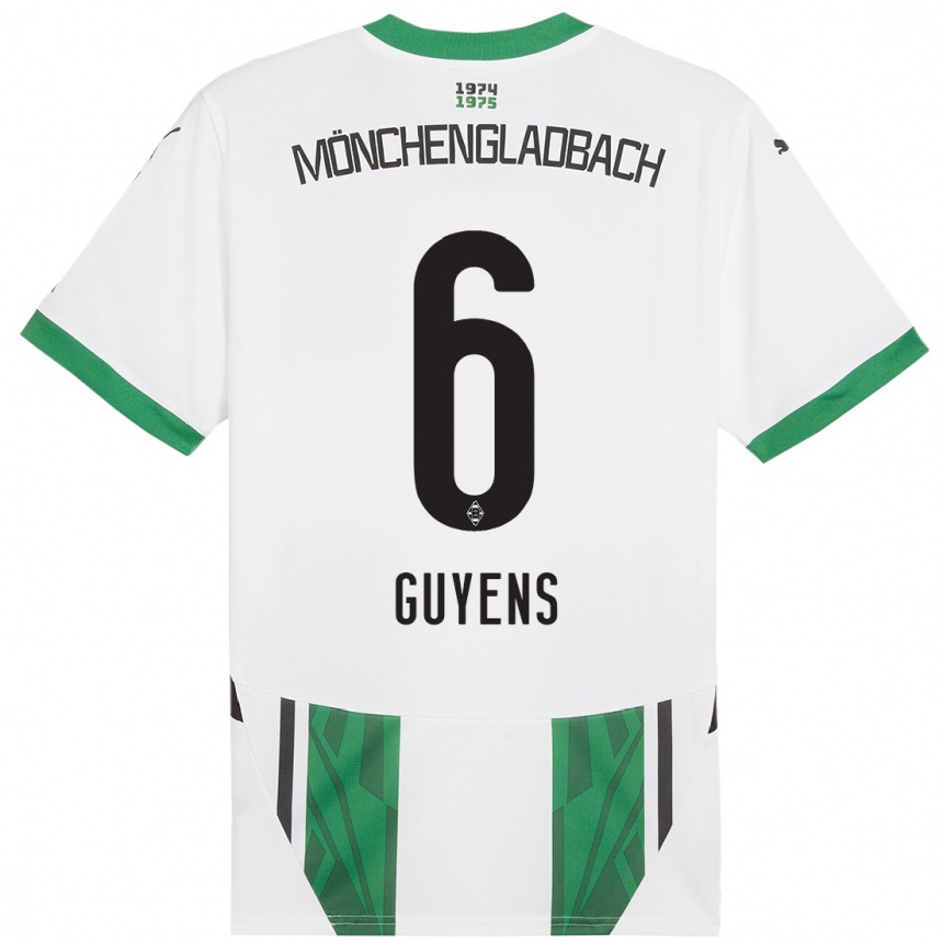 Kids Football Emily Guyens #6 White Green Home Jersey 2024/25 T-Shirt Uk