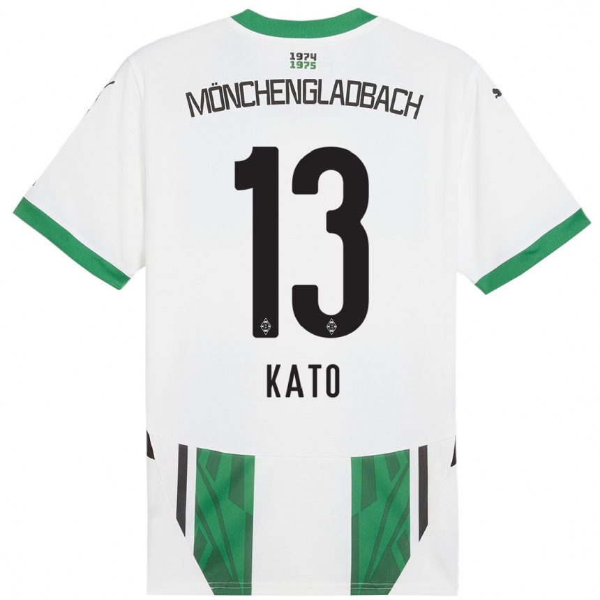 Kids Football Mizuho Kato #13 White Green Home Jersey 2024/25 T-Shirt Uk