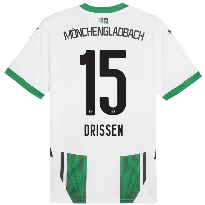 Kids Football Sam Drissen #15 White Green Home Jersey 2024/25 T-Shirt Uk