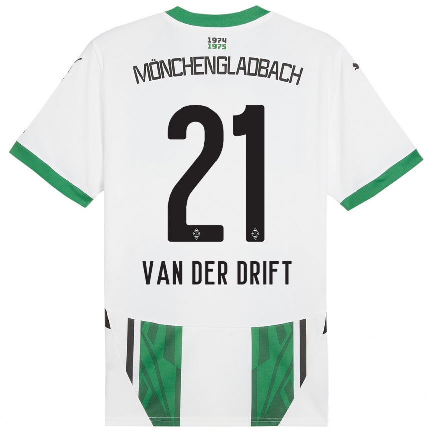 Kids Football Suus Van Der Drift #21 White Green Home Jersey 2024/25 T-Shirt Uk