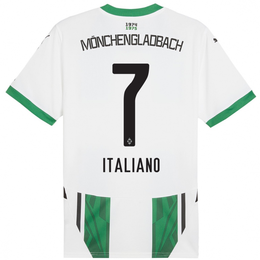 Kids Football Jacob Italiano #7 White Green Home Jersey 2024/25 T-Shirt Uk