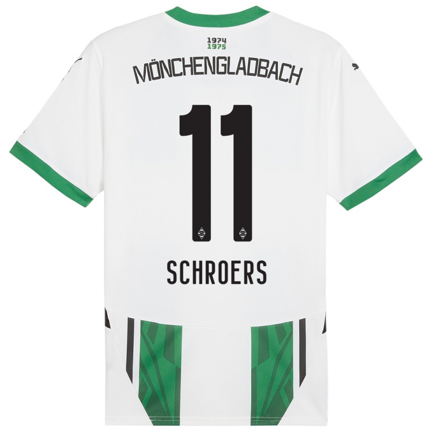 Kids Football Mika Schroers #11 White Green Home Jersey 2024/25 T-Shirt Uk