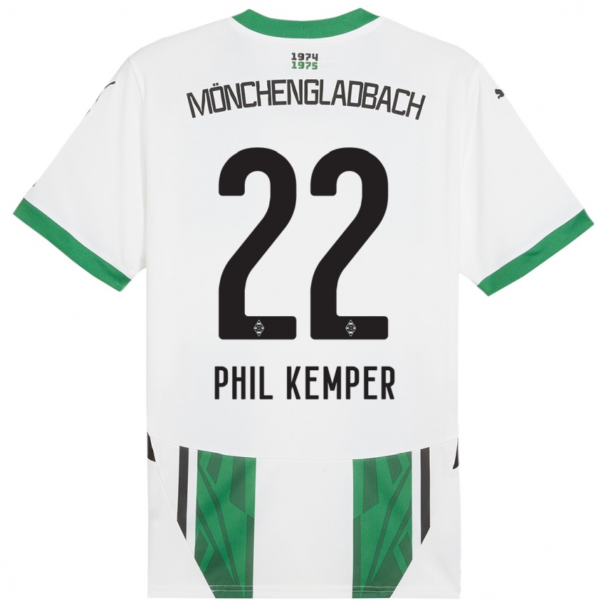 Kids Football Phil Kemper #22 White Green Home Jersey 2024/25 T-Shirt Uk