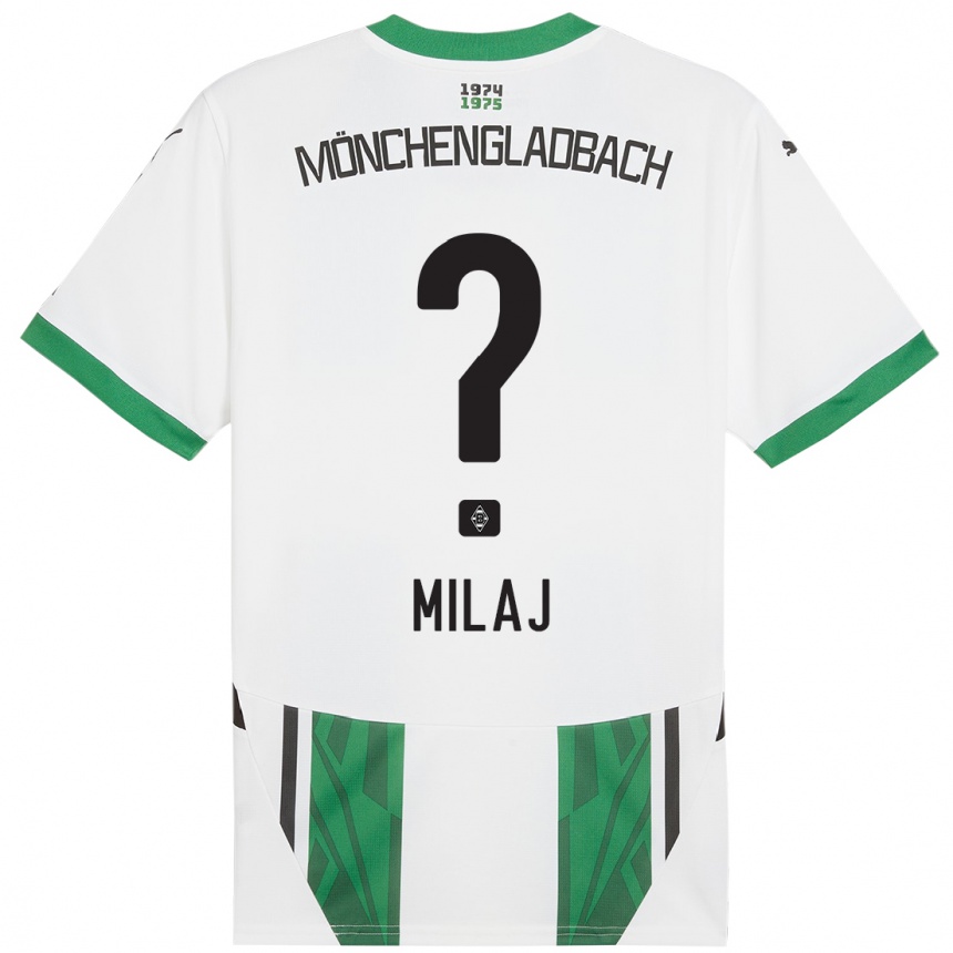 Kids Football Adonis Milaj #0 White Green Home Jersey 2024/25 T-Shirt Uk