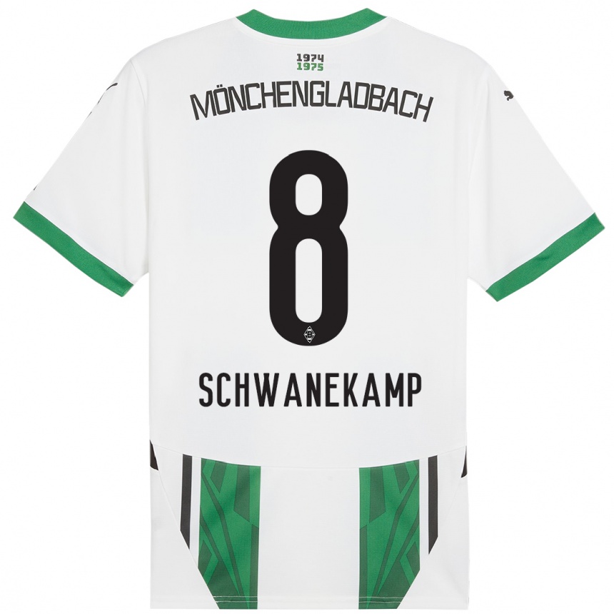 Kids Football Jana Schwanekamp #8 White Green Home Jersey 2024/25 T-Shirt Uk