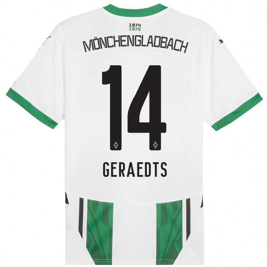 Kids Football Kelsey Geraedts #14 White Green Home Jersey 2024/25 T-Shirt Uk