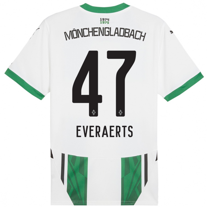 Kids Football Kim Everaerts #47 White Green Home Jersey 2024/25 T-Shirt Uk