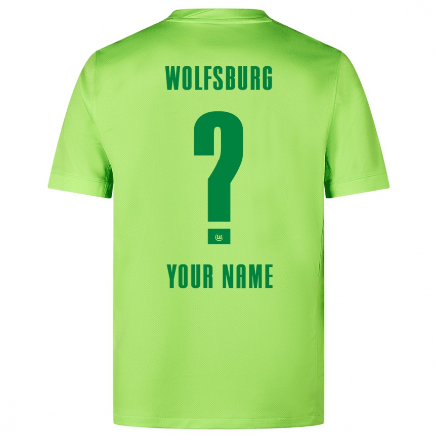 Kids Football Your Name #0 Fluorescent Green Home Jersey 2024/25 T-Shirt Uk