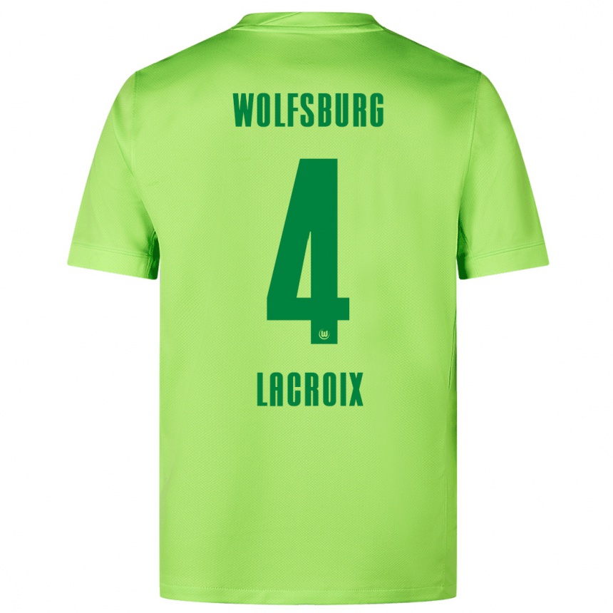 Kids Football Maxence Lacroix #4 Fluorescent Green Home Jersey 2024/25 T-Shirt Uk