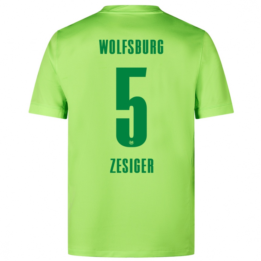 Kids Football Cédric Zesiger #5 Fluorescent Green Home Jersey 2024/25 T-Shirt Uk