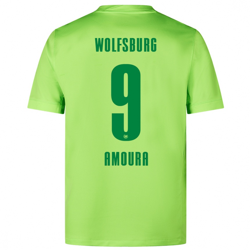 Kids Football Mohamed Amoura #9 Fluorescent Green Home Jersey 2024/25 T-Shirt Uk