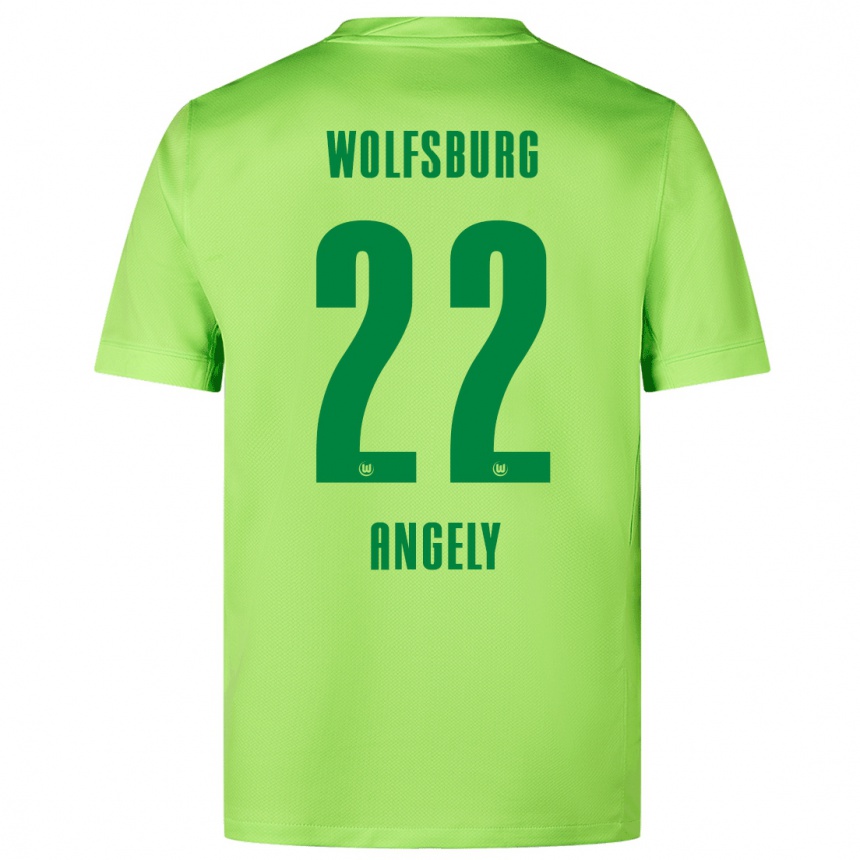 Kids Football Mathys Angély #22 Fluorescent Green Home Jersey 2024/25 T-Shirt Uk